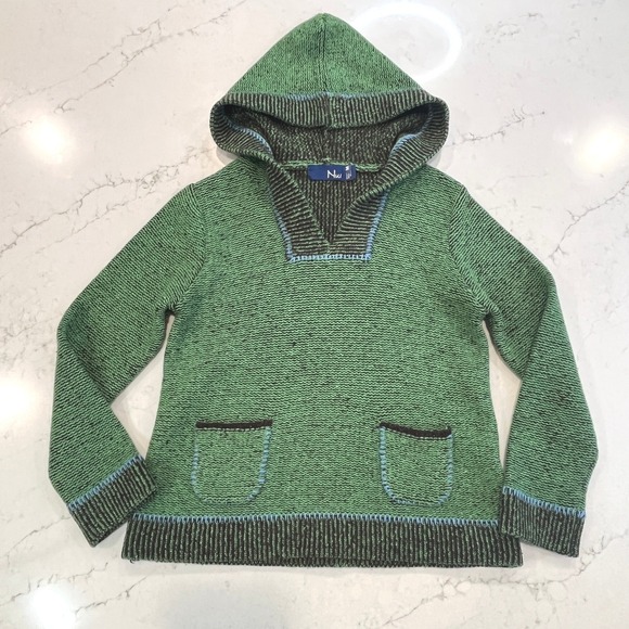 Nua Hoodie Sweater Irish Knit Womens Medium Green Brown Merino Wool Silk Blend - Picture 2 of 10